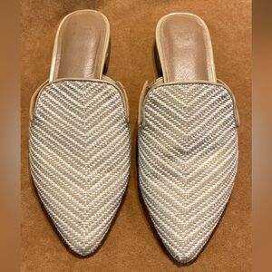 A New Day Tan & White striped mules Sz 6.5